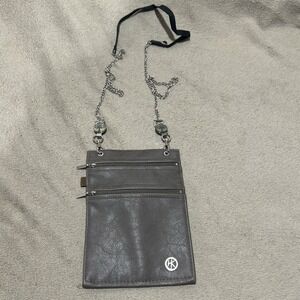 Hipklips EMF Lined Gray Faux Leather Clip-On Crossbody Phone Bag Pouch Chain